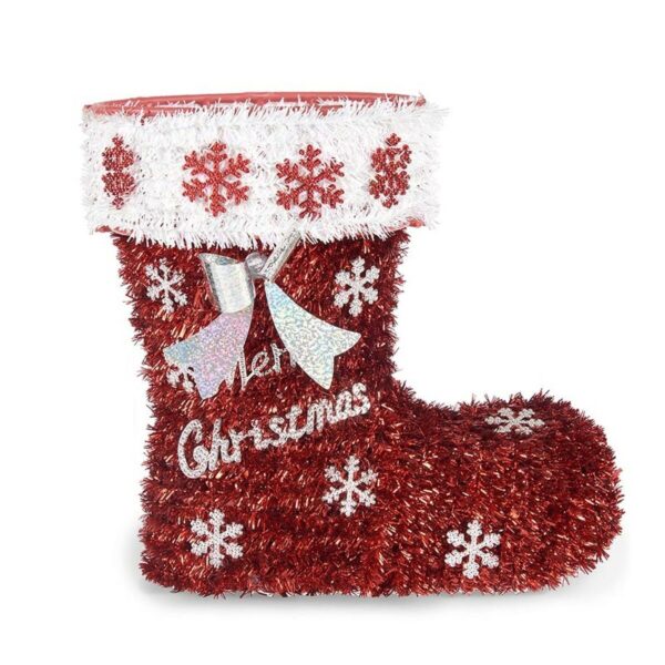 Decorative Figure Boot Tinsel White Red polypropylene PET 26 x 27 x 14 cm (8 Units) - Image 2