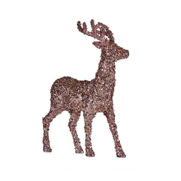 Decorative Figure Christmas Reindeer Glitter Pink Golden Plastic 15 x 45 x 30 cm (8 Units) - Image 2