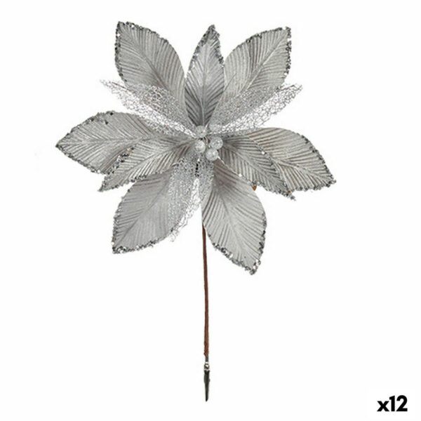 Decorative Flower Silver Plastic 32 x 47 x 2 cm (12 Units)