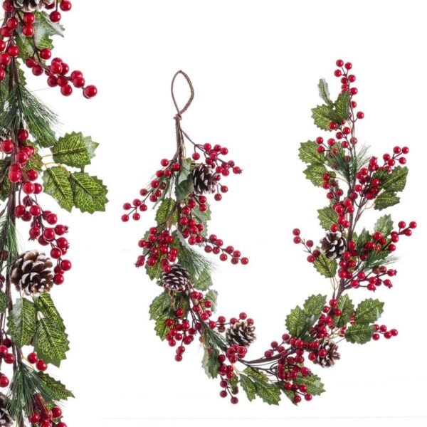 Christmas garland Red Green Natural Plastic Pineapples 110 cm - Image 3