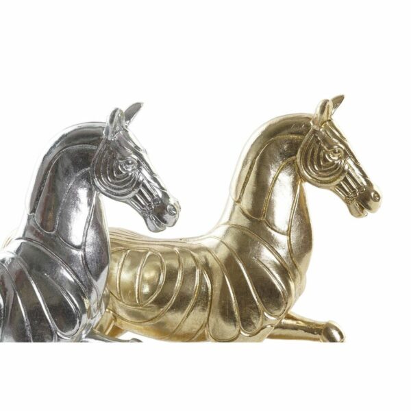 Decorative Figure DKD Home Decor 34 x 9,5 x 33,5 cm Horse Silver Golden (2 Units) - Image 2