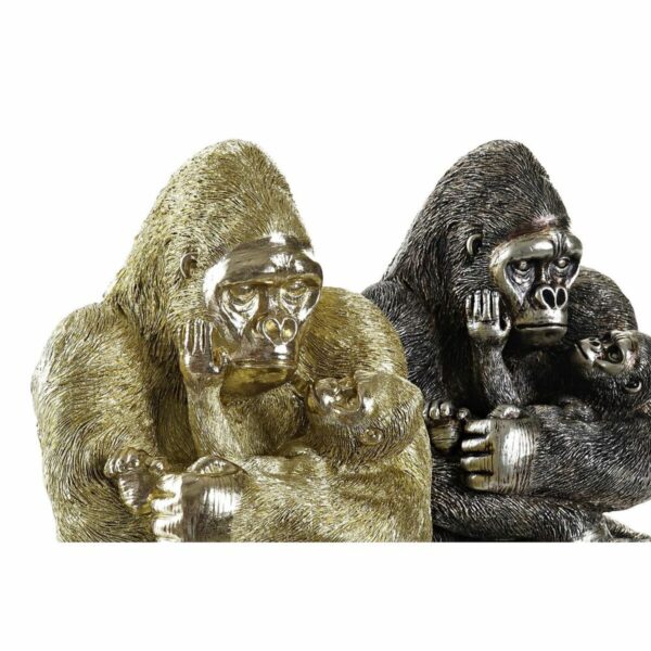 Decorative Figure DKD Home Decor 22 x 23,5 x 31 cm Silver Golden Colonial Gorilla (2 Units) - Image 2