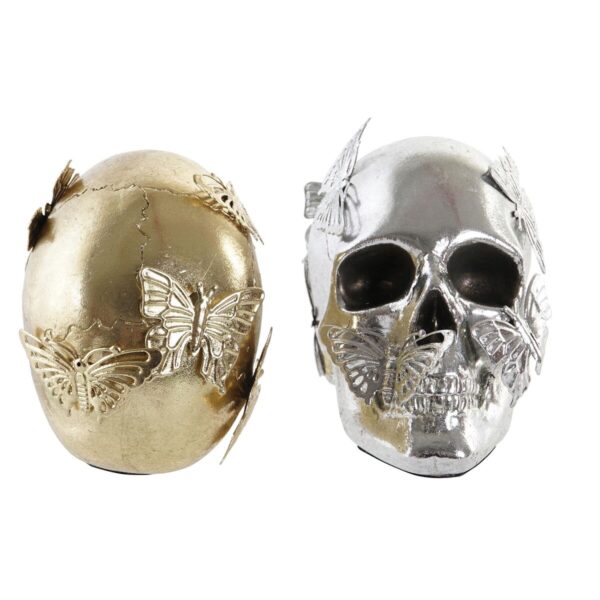Decorative Figure DKD Home Decor Golden Silver Skull 16,5 x 10,5 x 11,5 cm (2 Units) - Image 2