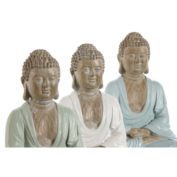 Decorative Figure Home ESPRIT White Green Turquoise Buddha Oriental 14 x 10,5 x 18,5 cm (3 Units) - Image 3