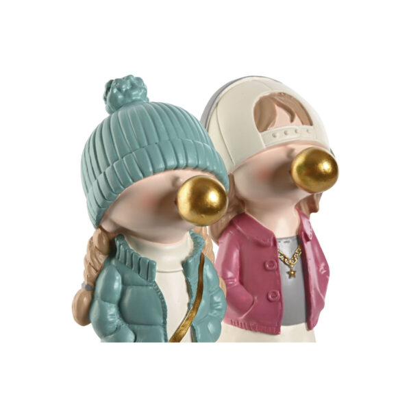 Decorative Figure Home ESPRIT Pink Turquoise Golden 8 x 10 x 20 cm (2 Units) - Image 2