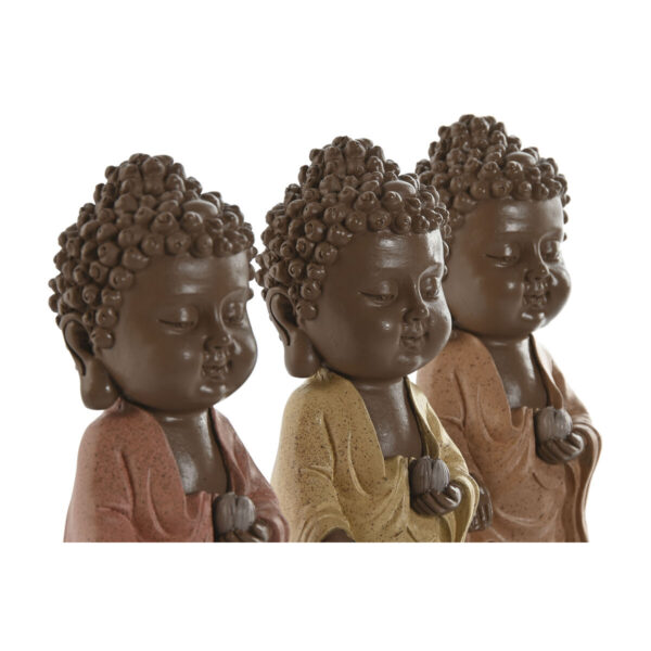 Decorative Figure Home ESPRIT Brown Orange Coral Lime Resin Buddha Oriental 9 x 9 x 21 cm (3 Units) - Image 2