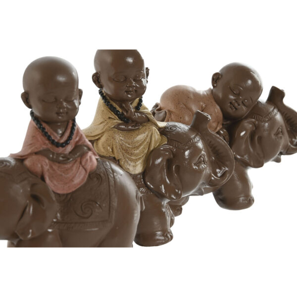 Decorative Figure Home ESPRIT Brown Orange Coral Lime Resin Monk Oriental 13 x 6 x 12,5 cm (3 Units) - Image 2