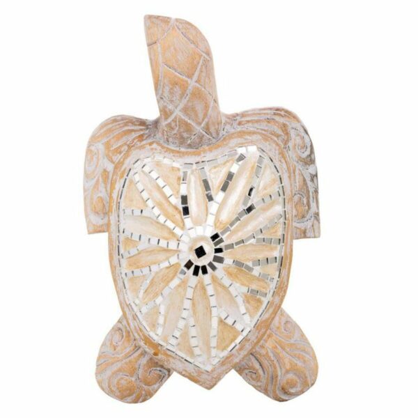 Decorative Figure Alexandra House Living White Natural Wood Glass Tortoise 8 x 20 x 31 cm - Image 4