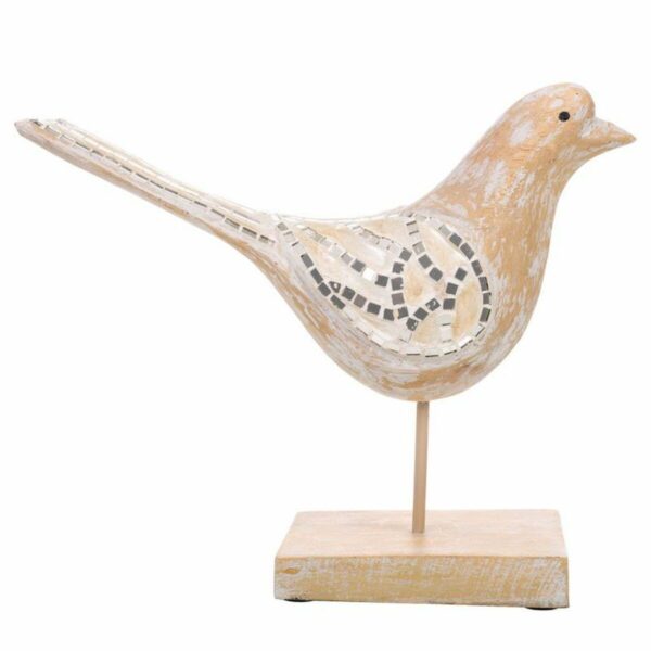 Decorative Figure Alexandra House Living White Natural Wood Glass Bird 26 x 12 x 30 cm - Image 3