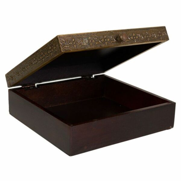 Jewelry box Alexandra House Living Dark brown Brass Mango wood MDF Wood 20 x 7 x 20 cm - Image 4