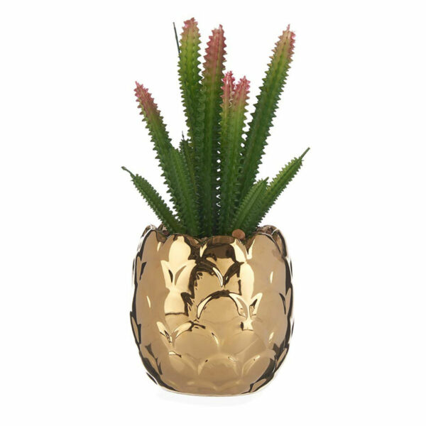 Decorative Plant Ceramic Golden Cactus Green Plastic 6 Units - Image 2