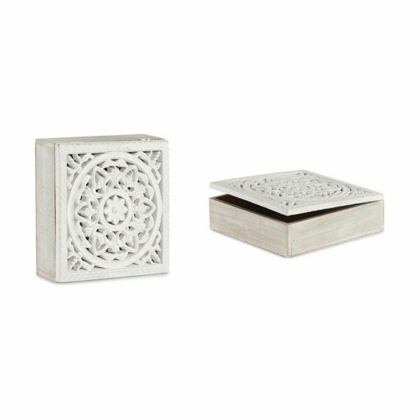 Decorative box White Wood 22 x 7,5 x 22 cm (4 Units) - Image 3