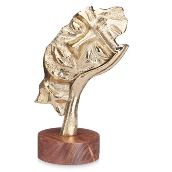 Decorative Figure Face Golden Wood Metal 16,5 x 26,5 x 11 cm - Image 2
