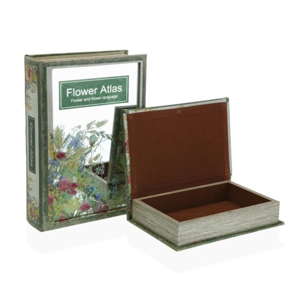 Decorative box Versa Flower Atlas Book Canvas Mirror MDF Wood 7 x 30 x 21 cm - Image 2