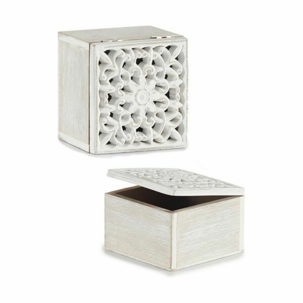 Decorative box White Wood 11,5 x 8 x 11,5 cm (6 Units) - Image 3
