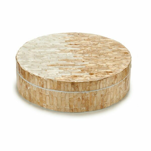 Decorative box White Beige Mother of pearl Particleboard 25 x 8 x 25 cm (4 Units) - Image 2